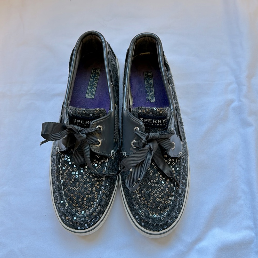 Women’s Sperry top cider slip on moccasin, Mule clog, loafer, gray white size8.5